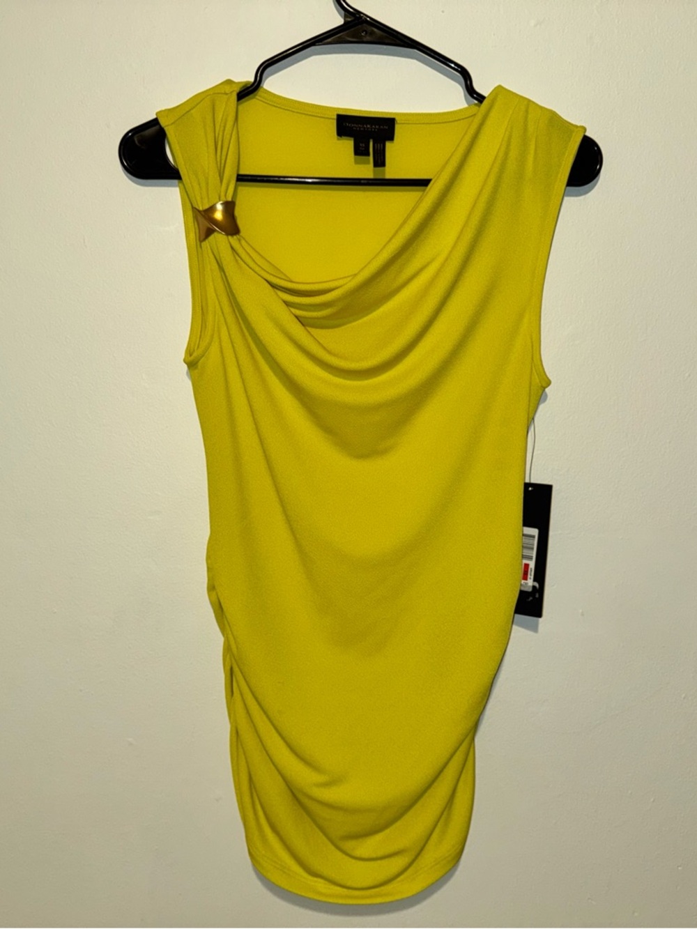 Donna Karan Yellow Sleeveless Drape Neck Blouse